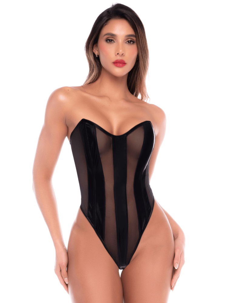 Body bustier en résille noir effet liquide avec laçage dos - Mapalé