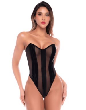 Body bustier en résille noir effet liquide avec laçage dos - Mapalé