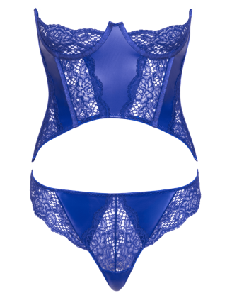 Ensemble corset bustier bleu royal avec string - Cottelli