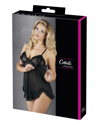 Nuisette en résille et dentelle noire avec string