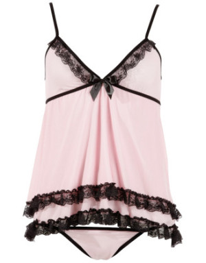 Nuisette doublée rose avec dentelle florale et string