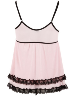 Nuisette doublée rose avec dentelle florale et string