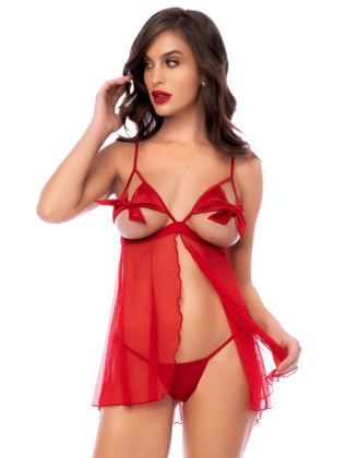 Babydoll sexy à bonnets ouverts avec string Mapalé