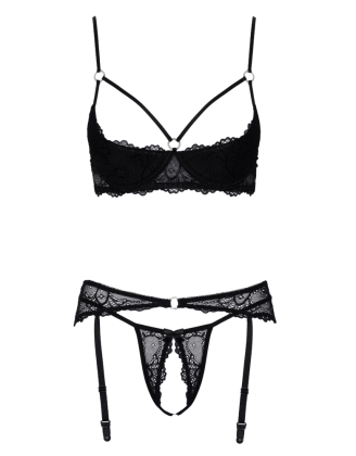 Soutien-gorge balconnet, porte-jarretelles & string ouvert - Cottelli