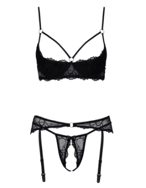 Soutien-gorge balconnet, porte-jarretelles & string ouvert - Cottelli
