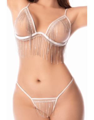 Ensemble lingerie blanc ouvert avec franges scintillantes – Mapalé