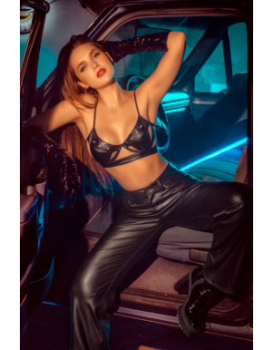 Ensemble lingerie noir effet wetlook avec découpes – Mapalé