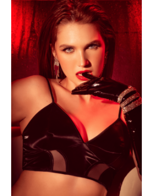 Ensemble lingerie noir effet wetlook et maille transparente – Mapalé