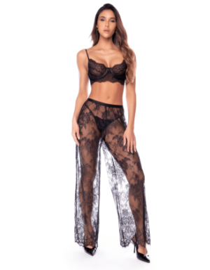 Ensemble 3 pièces en dentelle noire avec pantalon transparent - Mapalé