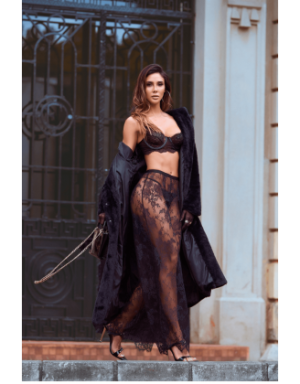Ensemble 3 pièces en dentelle noire avec pantalon transparent - Mapalé