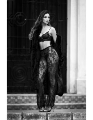 Ensemble 3 pièces en dentelle noire avec pantalon transparent - Mapalé