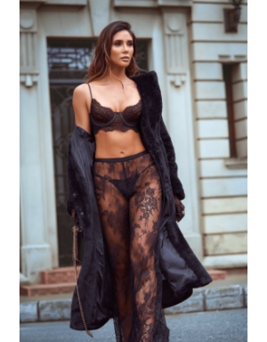Ensemble 3 pièces en dentelle noire avec pantalon transparent - Mapalé