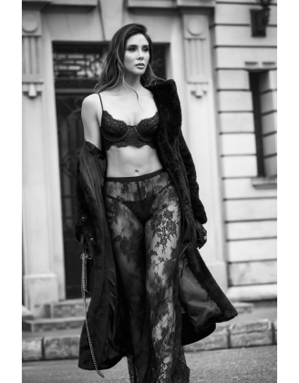 Ensemble 3 pièces en dentelle noire avec pantalon transparent - Mapalé
