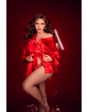 Peignoir court satiné rouge avec ceinture à nouer - Mapalé