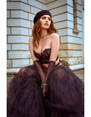 Ensemble 2 pièces bustier en dentelle et string noir - Mapalé