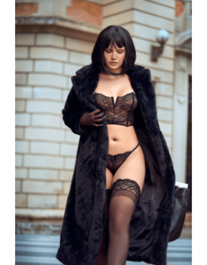 Ensemble 2 pièces bustier en dentelle et string noir - Mapalé