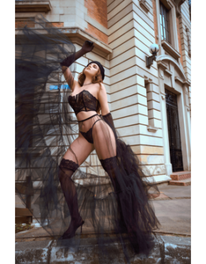 Ensemble 2 pièces bustier en dentelle et string noir - Mapalé