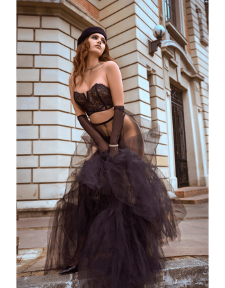 Ensemble 2 pièces bustier en dentelle et string noir - Mapalé