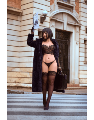 Ensemble 2 pièces bustier en dentelle et string noir - Mapalé