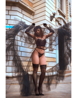 Ensemble 2 pièces bustier en dentelle et string noir - Mapalé