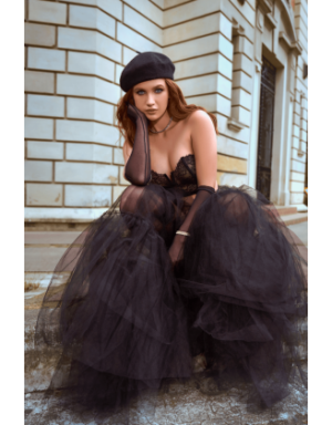 Ensemble 2 pièces bustier en dentelle et string noir - Mapalé