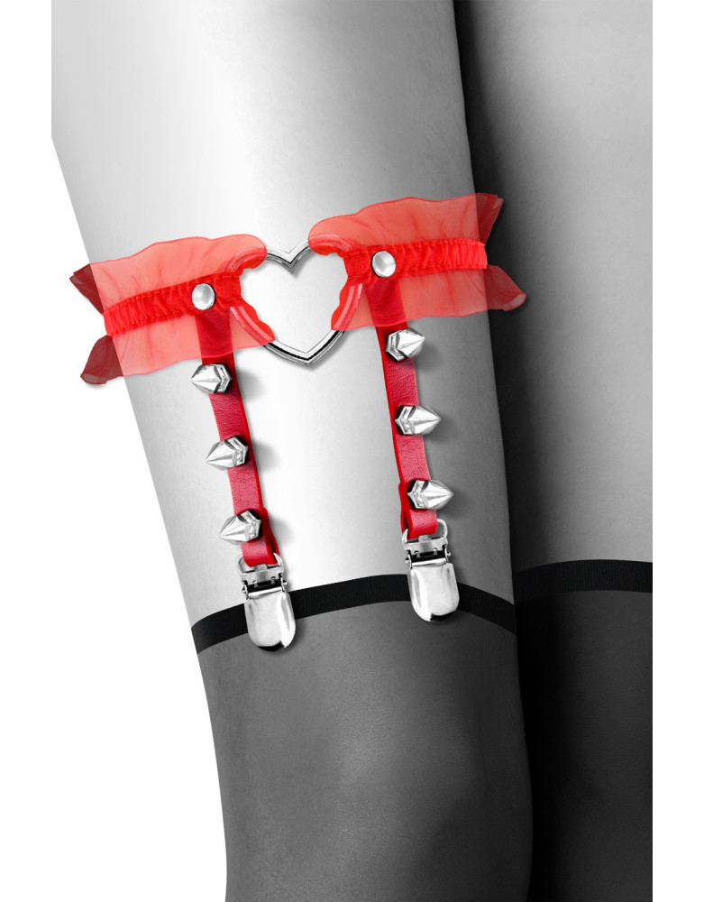 Jarretière rouge avec coeur pointes et tulle