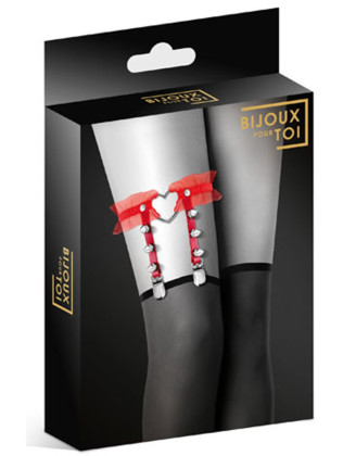 Jarretière rouge avec coeur pointes et tulle