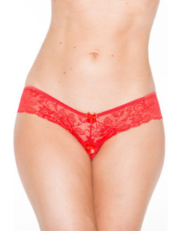 Tanga string rouge en dentelle avec noeud arrière