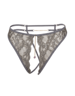 String gris avec bijou couleur aléatoire et chaîne dorée