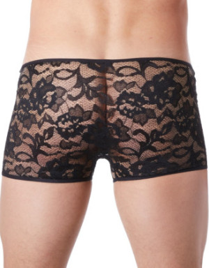 Boxer noir en fine dentelle avec légère transparence