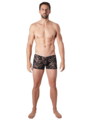 Boxer noir en fine dentelle avec légère transparence