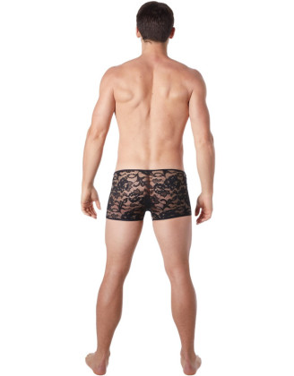 Boxer noir en fine dentelle avec légère transparence