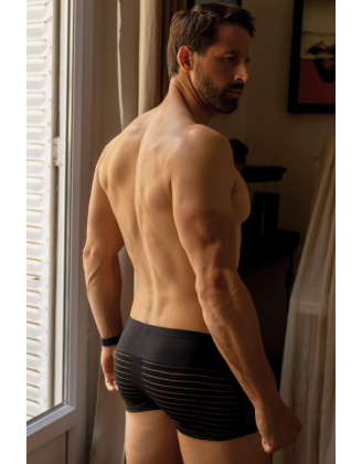 Boxer noir rayé opaque et transparent