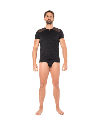 T-shirt noir rayé opaque et transparent