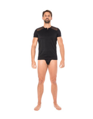 T-shirt noir rayé opaque et transparent