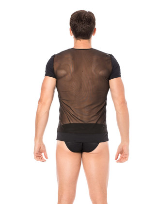 T-shirt noir rayé opaque et transparent