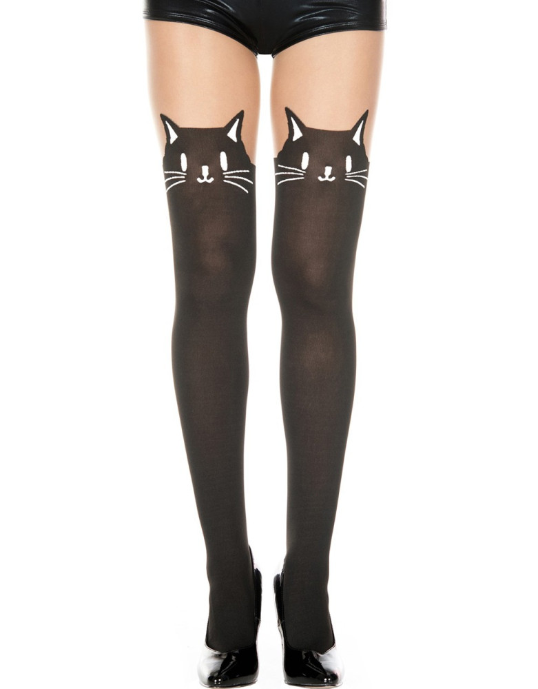Collant semi opaque avec tête de chat fantaisie