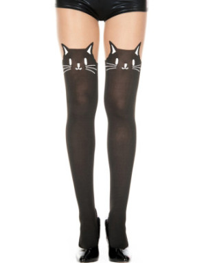 Collant semi opaque avec tête de chat fantaisie