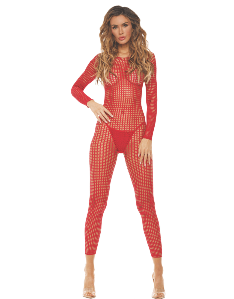Bodystocking rouge ouvert à l'entrejambe