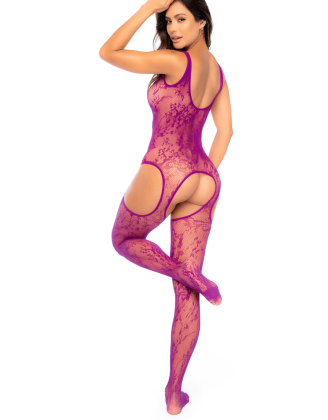 Bodystocking en résille à motif floral, couleur orchidée - Mapalé