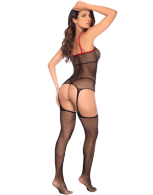 Bodystocking en résille noire style infirmière avec menottes - Mapalé