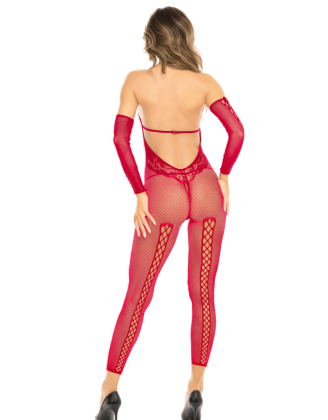 Bodystocking résille rouge et mitaines assorties – René Rofé