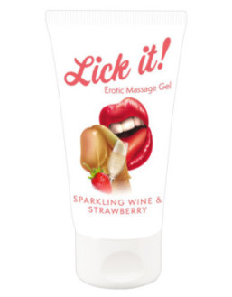 Lubrifiant et gel de massage végétalien comestible goût fraise/vin pétillant 50ml