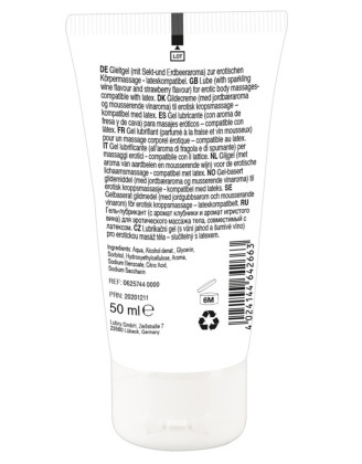 Lubrifiant et gel de massage végétalien comestible goût fraise/vin pétillant 50ml