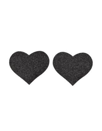 Paire de cache tétons adhésifs coeur pailleté noir