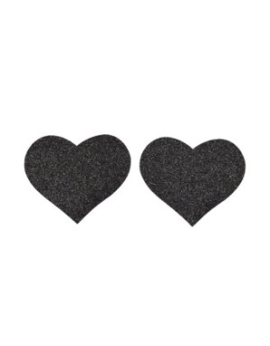 Paire de cache tétons adhésifs coeur pailleté noir