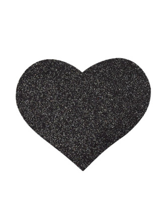 Paire de cache tétons adhésifs coeur pailleté noir