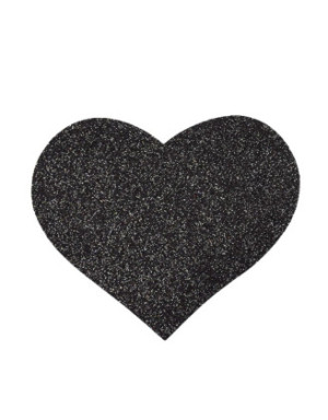 Paire de cache tétons adhésifs coeur pailleté noir