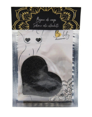 Paire de cache tétons adhésifs coeur pailleté noir