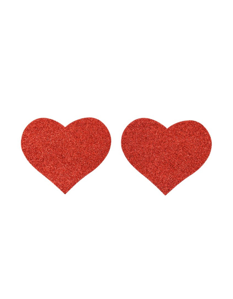 Paire de cache tétons adhésifs coeur pailleté rouge
